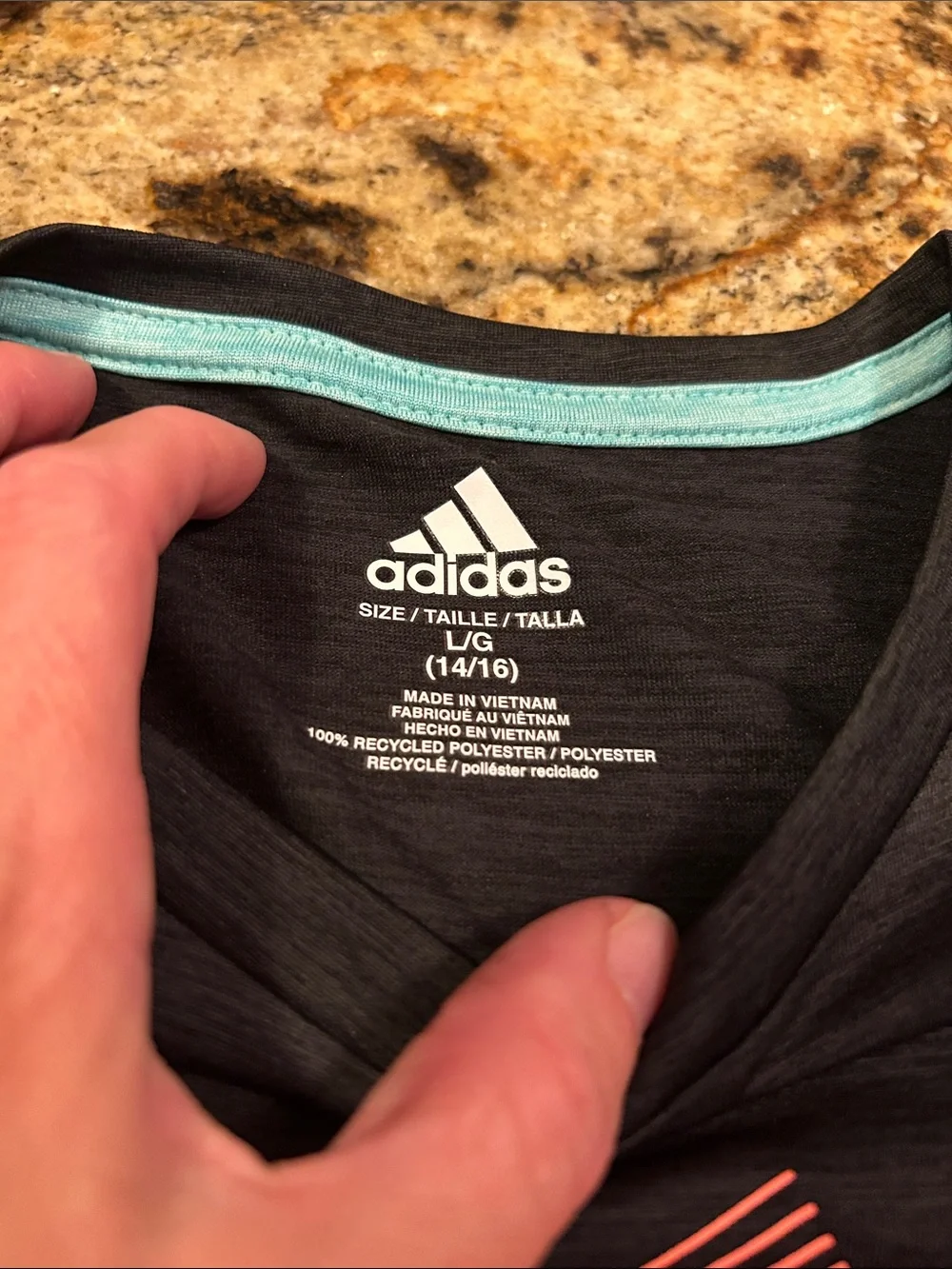 adidas Black Short-Sleeve Logo Tee with Teal and Coral Accents